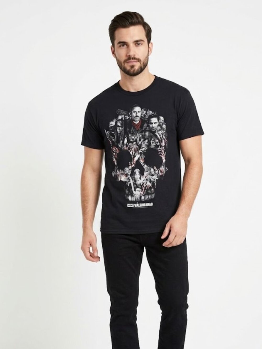 AMC The Walking Dead Graphic Tee Cast Collage Skull Black Adult Large 2016